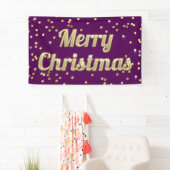 メリークリスマスの金ゴールドのきらきら光るな紙吹雪の紫色 横断幕 (インサイチュ)