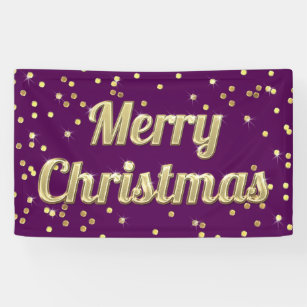 メリークリスマスの金ゴールドのきらきら光るな紙吹雪の紫色 横断幕