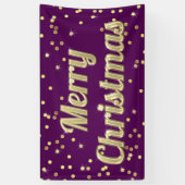 メリークリスマスの金ゴールドのきらきら光るな紙吹雪の紫色 横断幕 (縦)