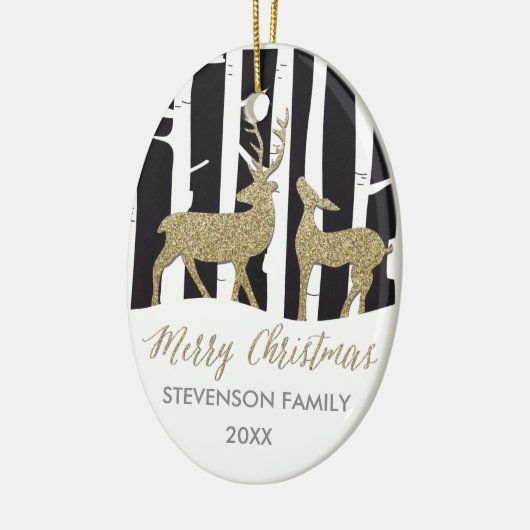メリークリスマスの金ゴールドのぴかぴか光るシカのオーナメント セラミックオーナメント (左)