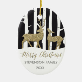 メリークリスマスの金ゴールドのぴかぴか光るシカのオーナメント セラミックオーナメント