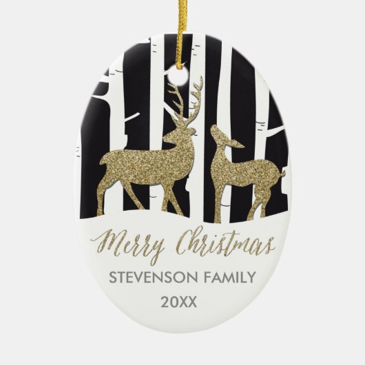 メリークリスマスの金ゴールドのぴかぴか光るシカのオーナメント セラミックオーナメント