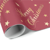 メリークリスマスの金ゴールドの調子の星のエレガントな原稿 ラッピングペーパー (ロールコーナー)