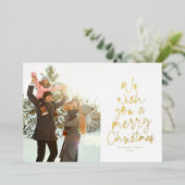 メリークリスマスの金ゴールド1枚の写真 箔シーズンカード (立ち正面)