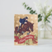 メリークリスマスの金色の少女と馬のジャンプ ポストカード (スタンド正面)