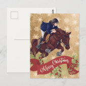 メリークリスマスの金色の少女と馬のジャンプ ポストカード (正面/裏面)