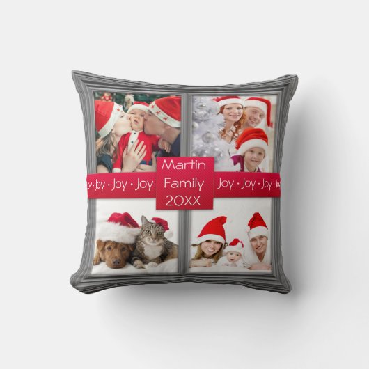 メリークリスマスの銀の写真のコラージュ|のカスタム クッション (正面)