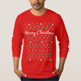 メリークリスマスの長袖の赤のTシャツ Tシャツ
