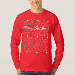 メリークリスマスの長袖の赤のTシャツ Tシャツ