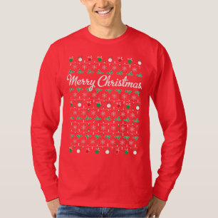 メリークリスマスの長袖の赤のTシャツ Tシャツ