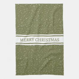 メリークリスマスの降雪パターンのグリーンホリデー キッチンタオル