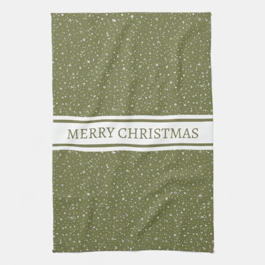 メリークリスマスの降雪パターンのグリーンホリデー キッチンタオル (縦)