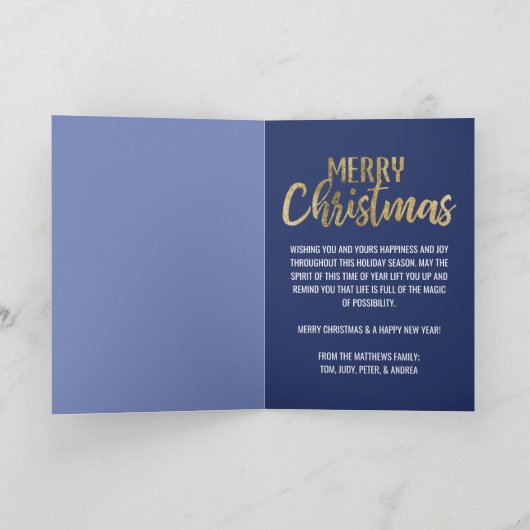 メリークリスマスの雪だるまおよび友人の家族写真 シーズンカード (内部)