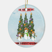 メリークリスマスの雪だるまのクリスマスツリーのオーナメント セラミックオーナメント (左)