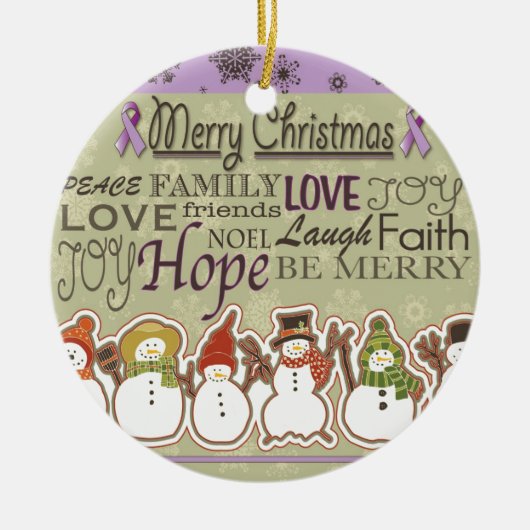 メリークリスマスの雪だるまの膵臓癌プロダクト セラミックオーナメント (正面)