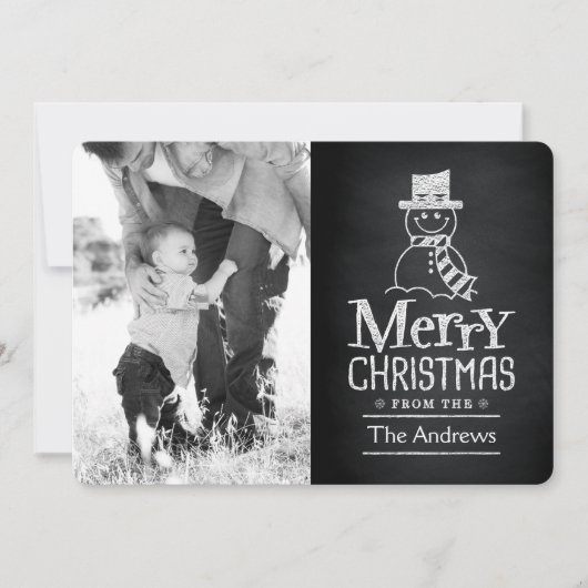 メリークリスマスの雪だるまの黒板のタイポグラフィ シーズンカード (正面)