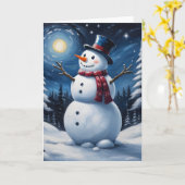 メリークリスマスの雪だるま カード (黄色い花)
