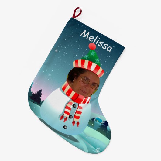 メリークリスマスの雪だるま ラージクリスマスストッキング (正面 (吊り時))