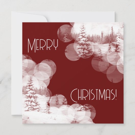 メリークリスマスの雪のモミの木の風景 招待状 (正面)