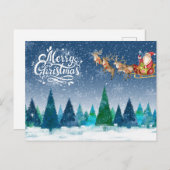 メリークリスマスの雪の森とサンタのそりで シーズンポストカード (正面/裏面)
