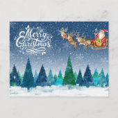 メリークリスマスの雪の森とサンタのそりで シーズンポストカード (正面)