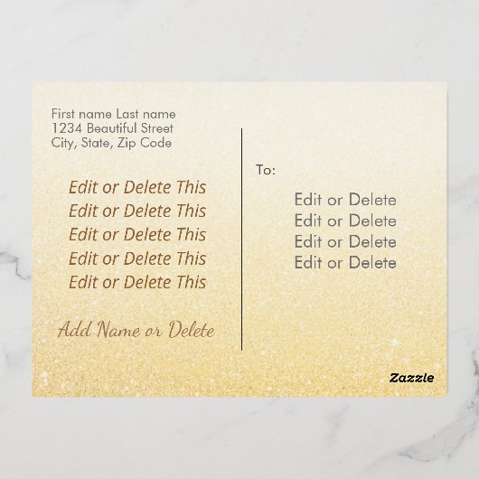 メリークリスマスの雪エレガント片のスクリプト緑 箔シーズンポストカード (裏面)