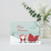 メリークリスマスの雪+サンタそりの葉書 ポストカード (スタンド正面)