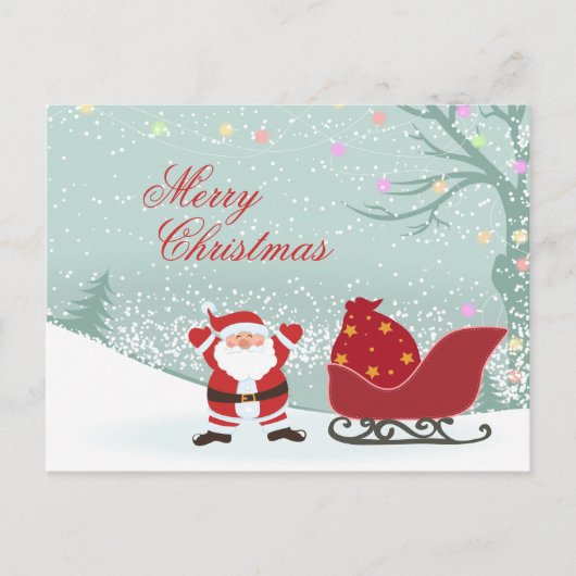 メリークリスマスの雪+サンタそりの葉書 ポストカード (正面)