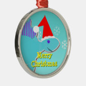 メリークリスマスの青いステゴサウルスのディーノのオーナメント メタルオーナメント (右)