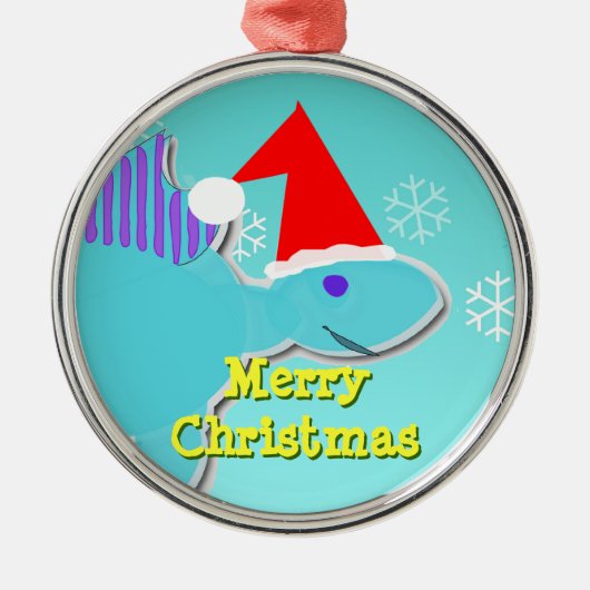 メリークリスマスの青いステゴサウルスのディーノのオーナメント メタルオーナメント (正面)