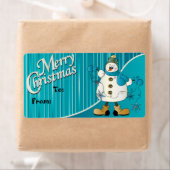 メリークリスマスの青い雪だるまのギフトのラベル ラベル (インサイチュ)