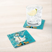 メリークリスマスの青の雪だるま スクエアペーパーコースター (インサイチュ)