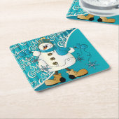 メリークリスマスの青の雪だるま スクエアペーパーコースター (アングル)