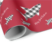 メリークリスマスの鮫の白い黒いバッファローの格子縞 ラッピングペーパー (ロールコーナー)