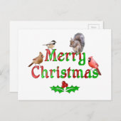 メリークリスマスの鳥とリス シーズンポストカード (正面/裏面)