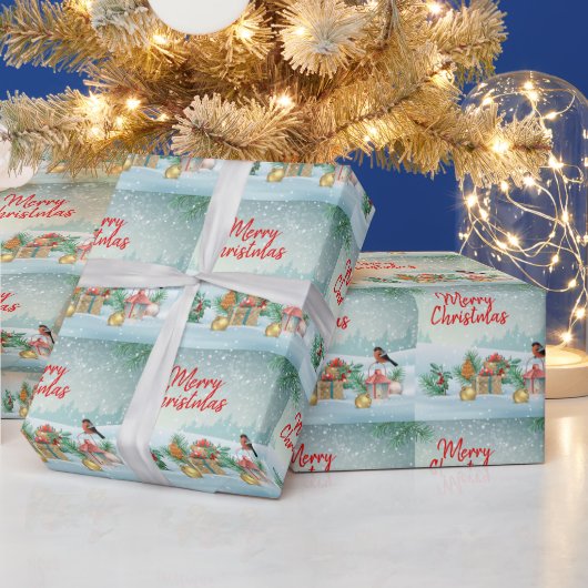 メリークリスマスの鳥と贈り物 ラッピングペーパー (クリスマス)