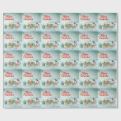 メリークリスマスの鳥と贈り物 ラッピングペーパー (フラット)