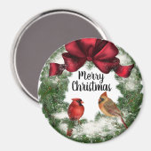 メリークリスマスの鳥のリースヴィンテージ磁石 マグネット (正面/裏面)