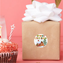 メリークリスマスの鹿とソリのステッカー