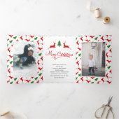 メリークリスマスの鹿と木と写真のコラージュ 三つ折りクリスマスカード (内部)