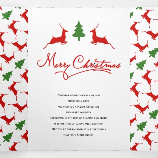 メリークリスマスの鹿と木の写真コラージュ 三つ折りクリスマスカード (内部中)
