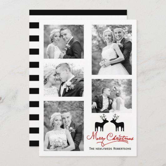 メリークリスマスの鹿の新婚の写真コラージュ シーズンカード (正面/裏面)