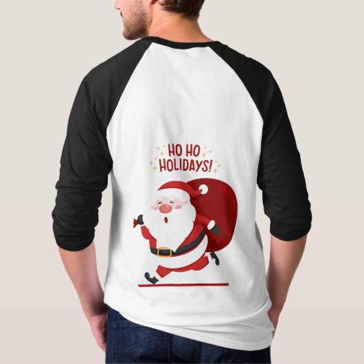 メリークリスマスの鹿スターとサンタのTシャツ Tシャツ (裏面)