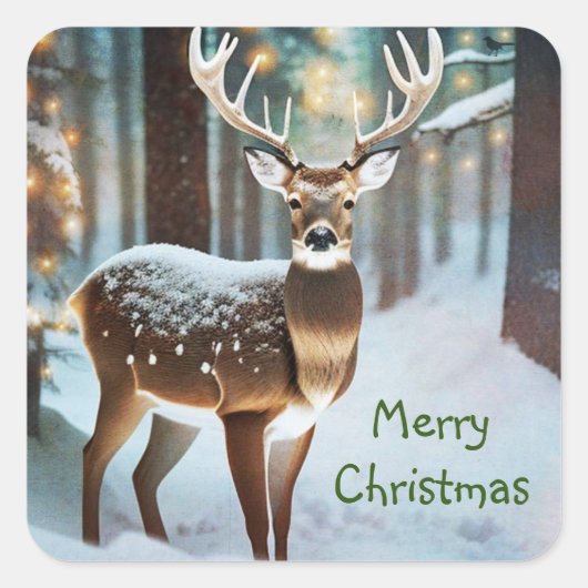 メリークリスマスの鹿 スクエアシール (正面)