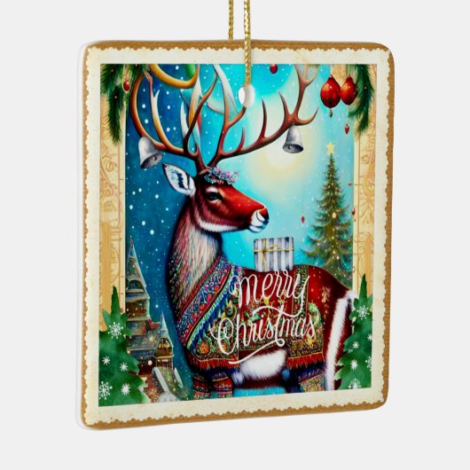 メリークリスマスの鹿 セラミックオーナメント (右)