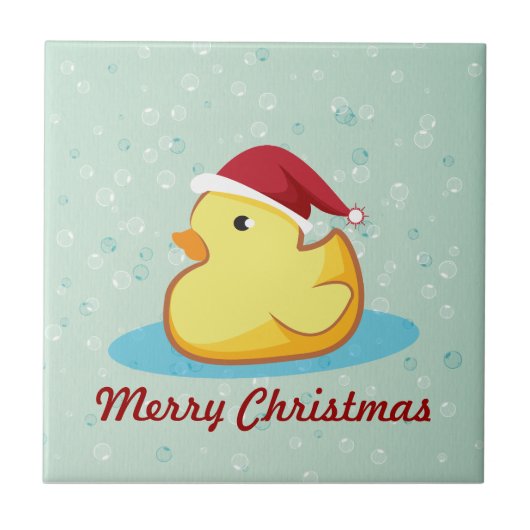 メリークリスマスの黄色のゴム製duckieのタイル タイル (正面)