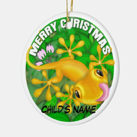 メリークリスマスの黄色のトカゲ セラミックオーナメント (左)