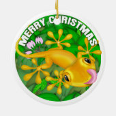 メリークリスマスの黄色のトカゲ セラミックオーナメント (裏面)