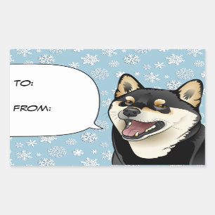 メリークリスマスの黒およびタンの柴犬のギフトのラベル 長方形シール