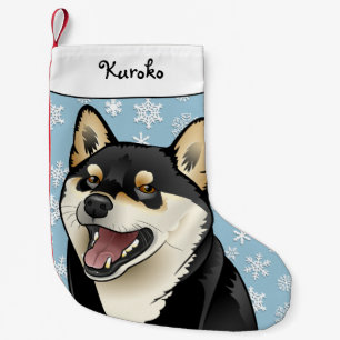 メリークリスマスの黒およびタンの柴犬のストッキング スモールクリスマスストッキング